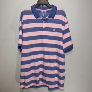 IZOD Men's Advantage Performance Stretch Polo shirt with pink & blue stripes XLT